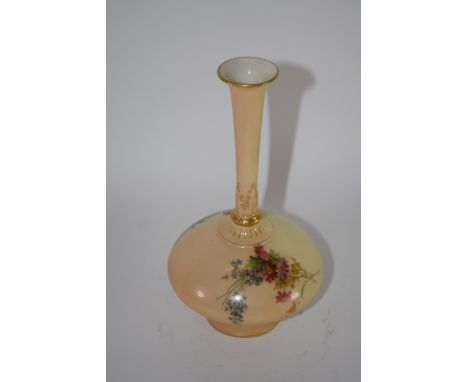 Royal Worcester vase of elongated form, blush ground decorated with flowers