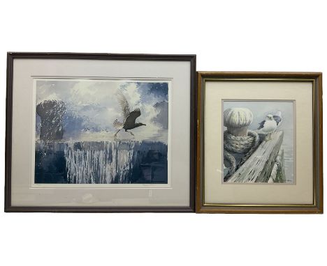 Frederick J Watson (British 20th century): Seagulls, watercolour signed together with a signed print by the same han (2)