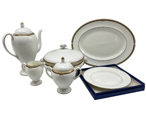 Wedgwood Clio coffee pot, sucrier, oval platter, creamer, tureen and a Wedwood Signet Gold plate, boxed 