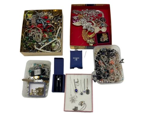 Swarovski crystal necklace, marcasite floral necklace and collection of vintage and later jewellery including necklaces, broo