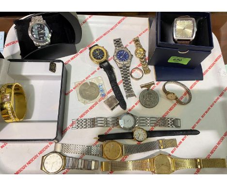 A gent's Timex gilt wristwatch; a selection of ladies and gents wristwatches; etc. 