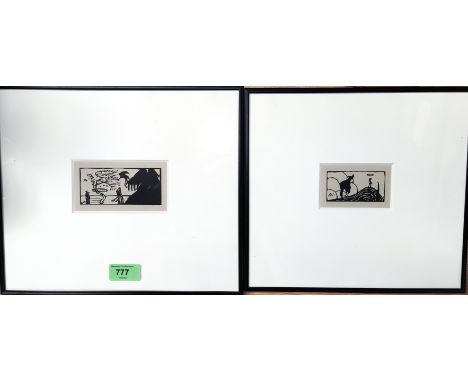 After Wassily Kandinksy (Russian 1866-1944) , and two small wood cut prints initialled 'K' , framed and glazed 5.5 x 8cm &amp