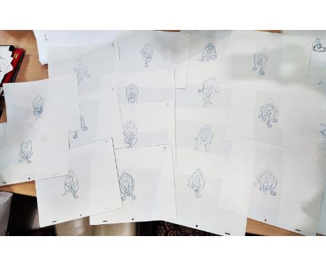 'All Dogs Go to Heaven' production blue pencil sequence of Charlie running towards the camera, rough sketches 