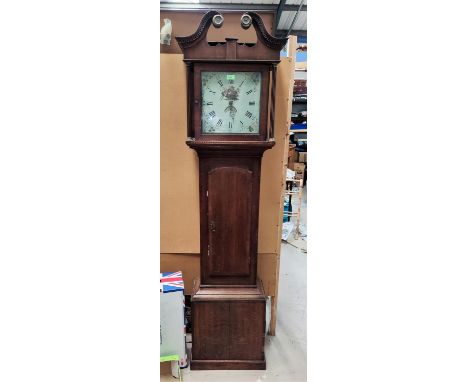 An oak cased 30 hour longcase clock with square painted dial 