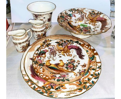 7 pieces of&nbsp;Royal Crown Derby 'Olde Avesbury' china, including 2 milk jugs, vases, pedestal bowl &amp; 3 graduating plat