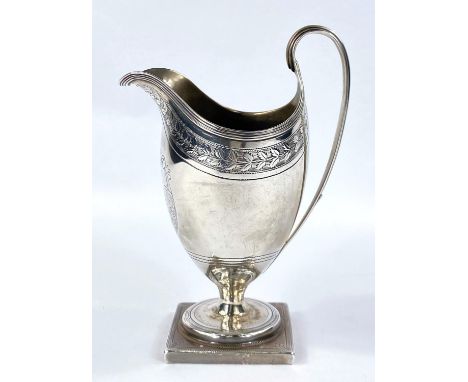 A Georgian hallmarked silver in the Adam style, ewer shaped with chased decoration, on pedestal base, London 1796, 4.75 oz