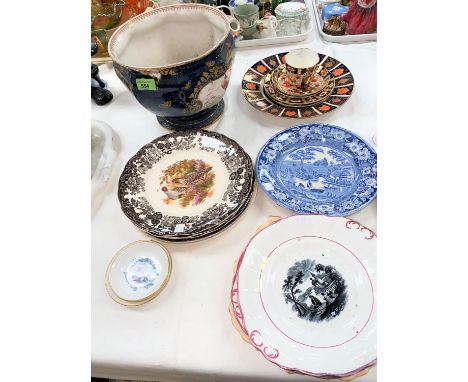 A scale blue Worcester style jardinière (a.f.); 6 pieces of Royal Crown Derby china; other decorative china 