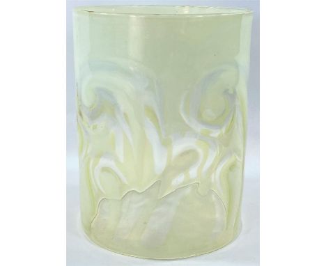 A Victorian cylindrical moulded opalescent glass light shade, 26 x 20cm, glass inner only, no attachment