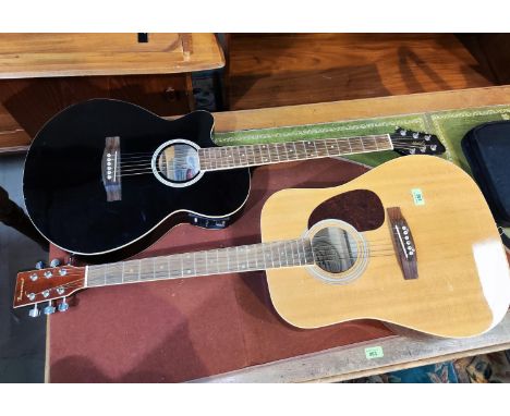 Two steel strung acoustic guitars, Stagg &amp; Burswood, one left handed. 