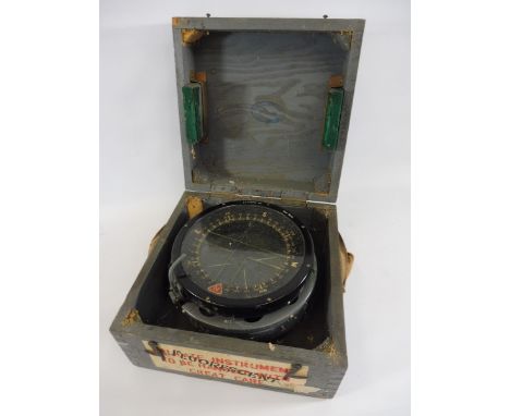 A cased military compass, type P4A, 9" w x 5 1/2" h x 9" d.