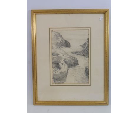Margaret Dobson - 'Boscastle', pencil sketch, 14 x 17 1/2".
