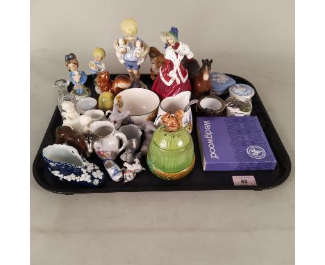 Assorted items of china including a Beswick horse, a Carlton ware jam pot, a Royal Worcester figurine 'Mondays Child' plus a 