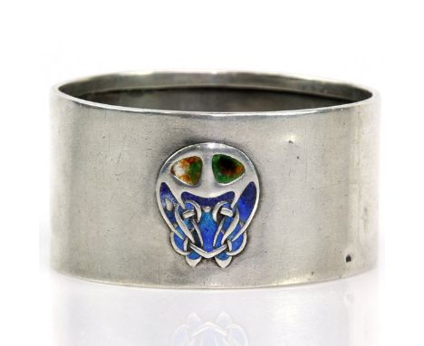 Archibald Knox For Liberty &amp; Co Sterling Silver &amp; Enamel Cymric Napkin Ring, Birmingham, England, 1903. Of circular f