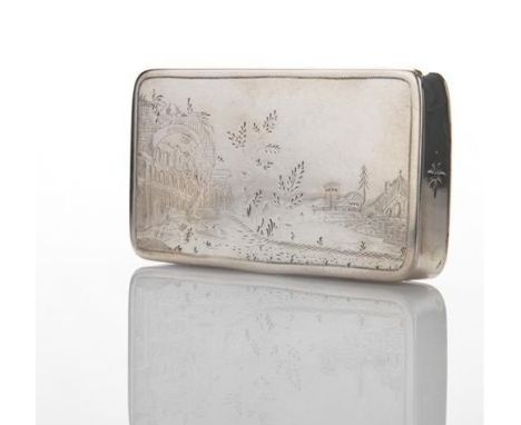 Parcel Gilt Silver Snuff Box By Joachim Friedrich Sebald, Germany, Circa 1800. Gilt interior and urban view engravings. Engra