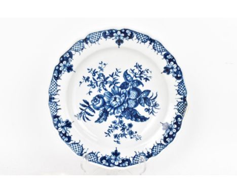 An 18th century Worcester dish, Dr. Wall first period, circa 1770, decorated in blue and white in the pine cone pattern, unde