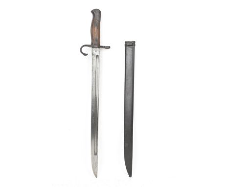 An early 20th century Japanese type 30 Arisaka Bayonet, with wooden grips, hooked J shaped quillon and steel scabbard, blade 