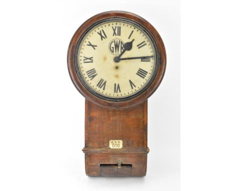 Railwayana interest: A late 19th century GWR mahogany cased 12" drop dial trunk railway clock, the dial having GWR circular l