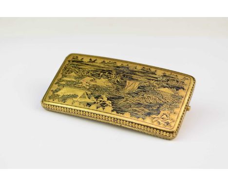 A Japanese card case by Komai, Meiji era, circa 1900, of rectangular form and slightly curved profile, decorated in silver an