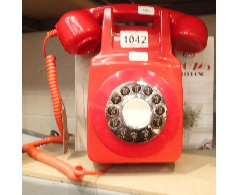 Red, wallmounted, GPO746 Retro push button telephone replica of the 1970s classic, compatible with modern telephone banking a