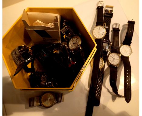 Box of assorted wristwatches and costume jewellery. P&amp;P Group 1 (£14+VAT for the first lot and £1+VAT for subsequent lots