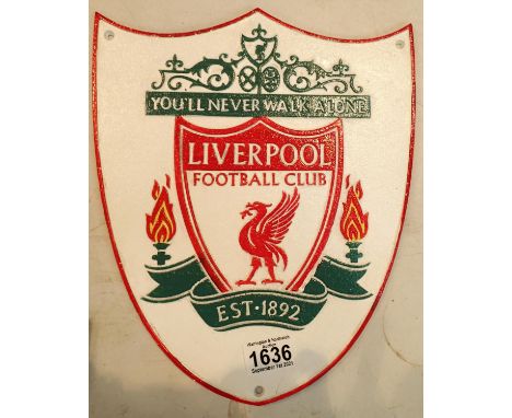 Cast iron Liverpool Football Club badge plaque, H: 33 cm. P&amp;P Group 2 (£18+VAT for the first lot and £3+VAT for subsequen