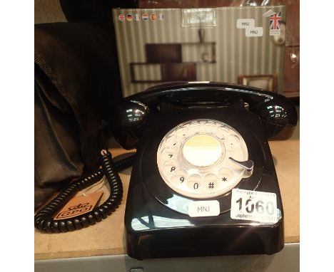 Black, GPO746 Retro rotary telephone replica of the 1970s classic, compatible with modern telephone banking and any standard 