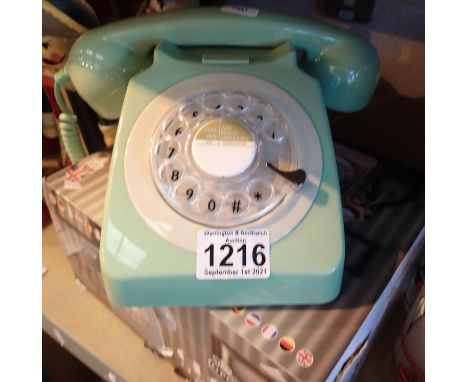 Mint green, GPO746 Retro rotary telephone replica of the 1970s classic, compatible with modern telephone banking and any stan