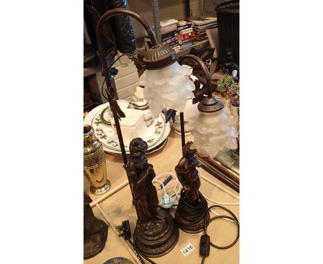 Two bronzed female figure lamp, H: 56 cm. Not available for in-house P&amp;P, contact Paul O'Hea at Mailboxes on 01925 659133