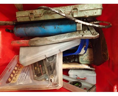 Box containing socket set, screwdriver bit set, laser level, tools etc. Not available for in-house P&amp;P, contact Paul O'He