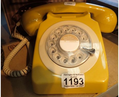Mustard, GPO746 Retro rotary telephone replica of the 1970s classic, compatible with modern telephone banking and any standar