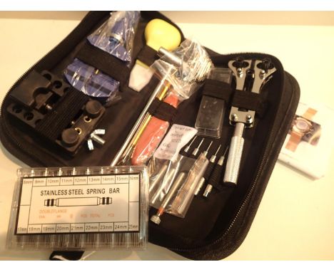 New old stock 147 piece watch makers repair kit including back opener etc and a box of wristwatch pins. P&amp;P Group 1 (£14+