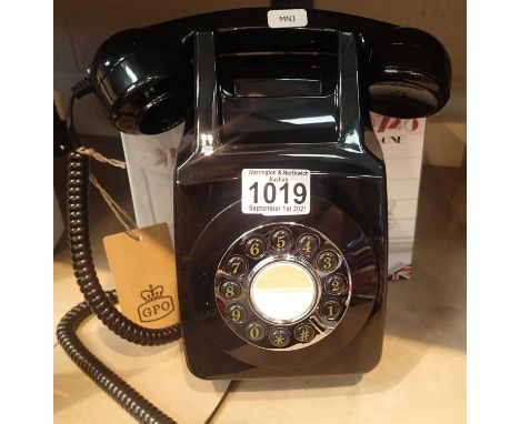 Black, wall mounted, GPO746 Retro push button telephone replica of the 1970s classic, compatible with modern telephone bankin