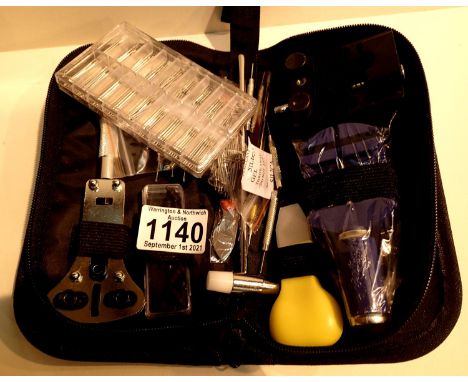Cased 147 piece watchmakers repair kit and a box of wristwatch pins. P&amp;P Group 1 (£14+VAT for the first lot and £1+VAT fo
