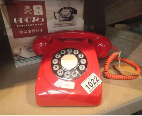 Red, GPO746 Retro push button telephone replica of the 1970s classic, compatible with modern telephone banking and any standa