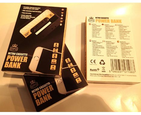 Three GPO cassette style 3500 mAh power bank, recharge mobile phones and tablets, new old stock. P&amp;P Group 1 (£14+VAT for