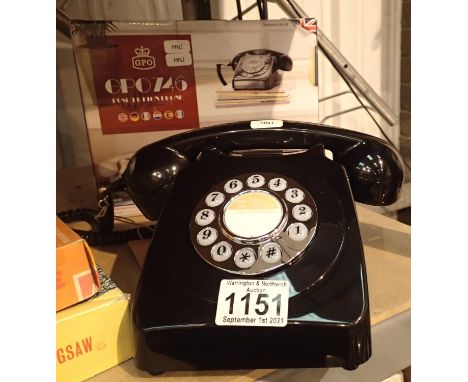 Black, GPO746 Retro push button telephone replica of the 1970s classic, compatible with modern telephone banking and any stan
