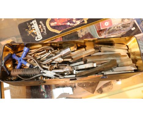 Tin of lathe tools with quantity of fine screwdrivers. Not available for in-house P&amp;P, contact Paul O'Hea at Mailboxes on