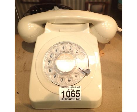 Ivory, GPO746 Retro rotary telephone replica of the 1970s classic, compatible with modern telephone banking and any standard 