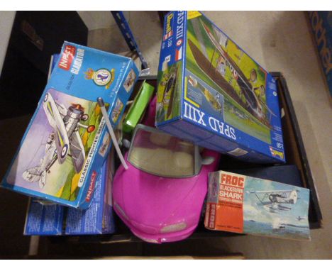 Collection of mixed items to include 5 x unbuilt plastic model kits (Revell x 3, Frog Blackburn Shark & Inpact Kits), Barbie 