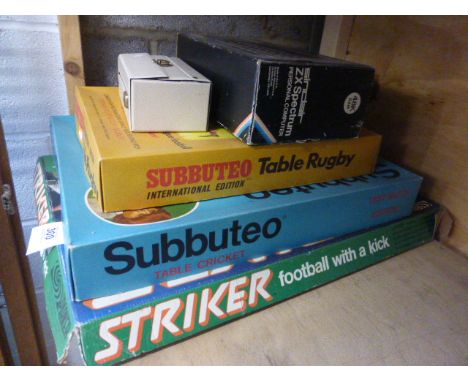 Group of boxed games to include Parker Striker, Subbuteo Cricket, Subbuteo Rugby, Sinclair ZX Spectrum and 10 x tapes in case