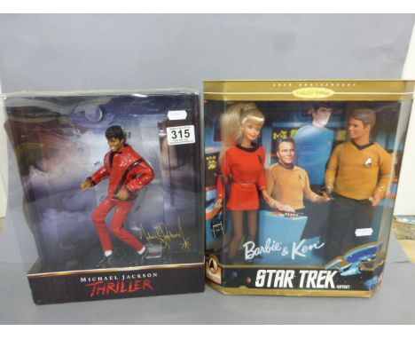 Boxed Playmates Michael Jackson Thriller doll and a boxed Mattel Barbie & Ken Star Trek giftset collectors edition, both unop