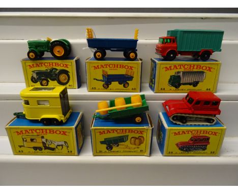 Six boxed agricultural & commercial Matchbox Lesney diecast vehicles to include 50 Tractor in green, 51 Tipping  Trailer comp