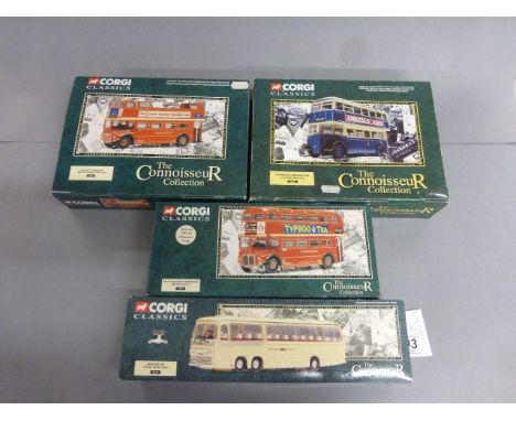 Four boxed Corgi Classics diecast The Connoisseur Collection buses 1:50 scale to include; 35305, 35007, 35101, 34301