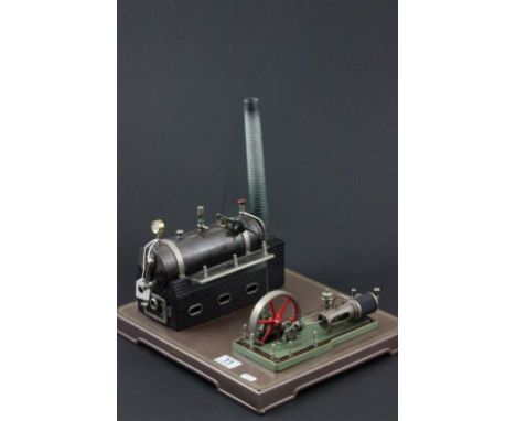 Fleischmann Stationary Steam Engine with single fixed cylinder motor on tin base, 37x33cm base