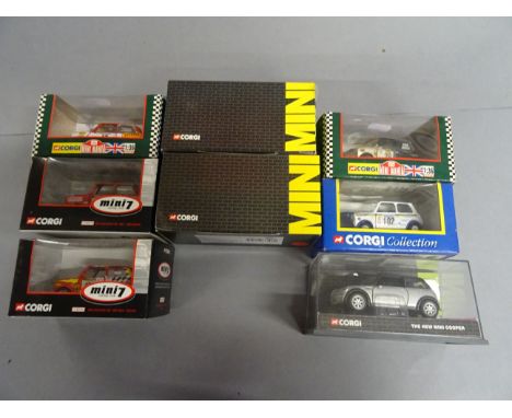 Eight boxed Corgi diecast Mini vehicles 1:36 scale to include; 04506, 04437, 04404, CC82202, CC82212, CC86506, CC86501