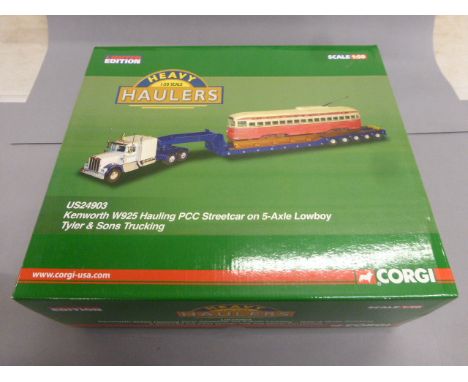 Boxed Corgi ltd edn 1:50 Heavy Haulers US24903 Kenworth W925 Hauling PCC Streetcar on 5 Axle Lowboy Tyler & Sons Trucking wit