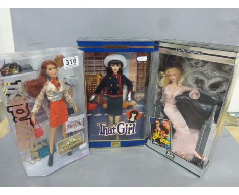 Three boxed and unopened Mattel Barbie dolls to include Barbie Collectables King Kong, Star Doll W2204 and That Girl, boxes s