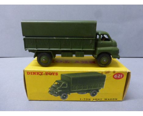 Dinky boxed 3 - ton army wagon, 621, diecast v/g with odd paint chip, box g/d with a few marks 