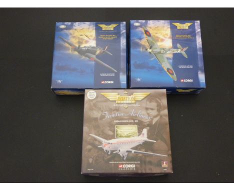 Three boxed Corgi Aviation Archive diecast aircraft to include; 1:72 scale AA31903 Supermarine Spitfire MKV, 1:72 scale AA320