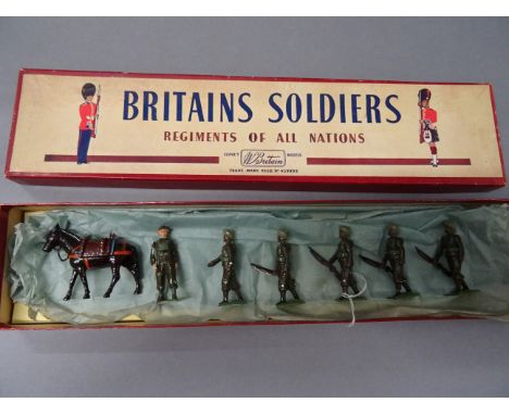 Boxed Britains Regiments of All Nations 1893 Indian Army Service Corps complete with six figures & mule (one ear broken and m
